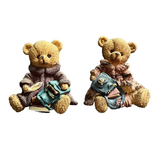 Vintage Resin Teddy Bear Refrigerator Magnets Set Of 2 Books School Themed - Picture 1 of 6